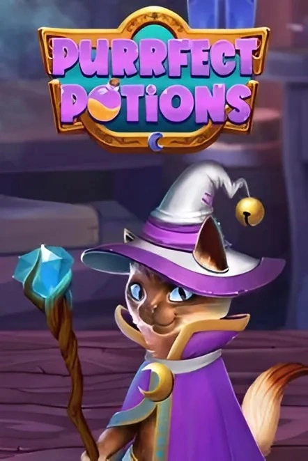 Purrfect Potions slot with wizard cat and magic staff